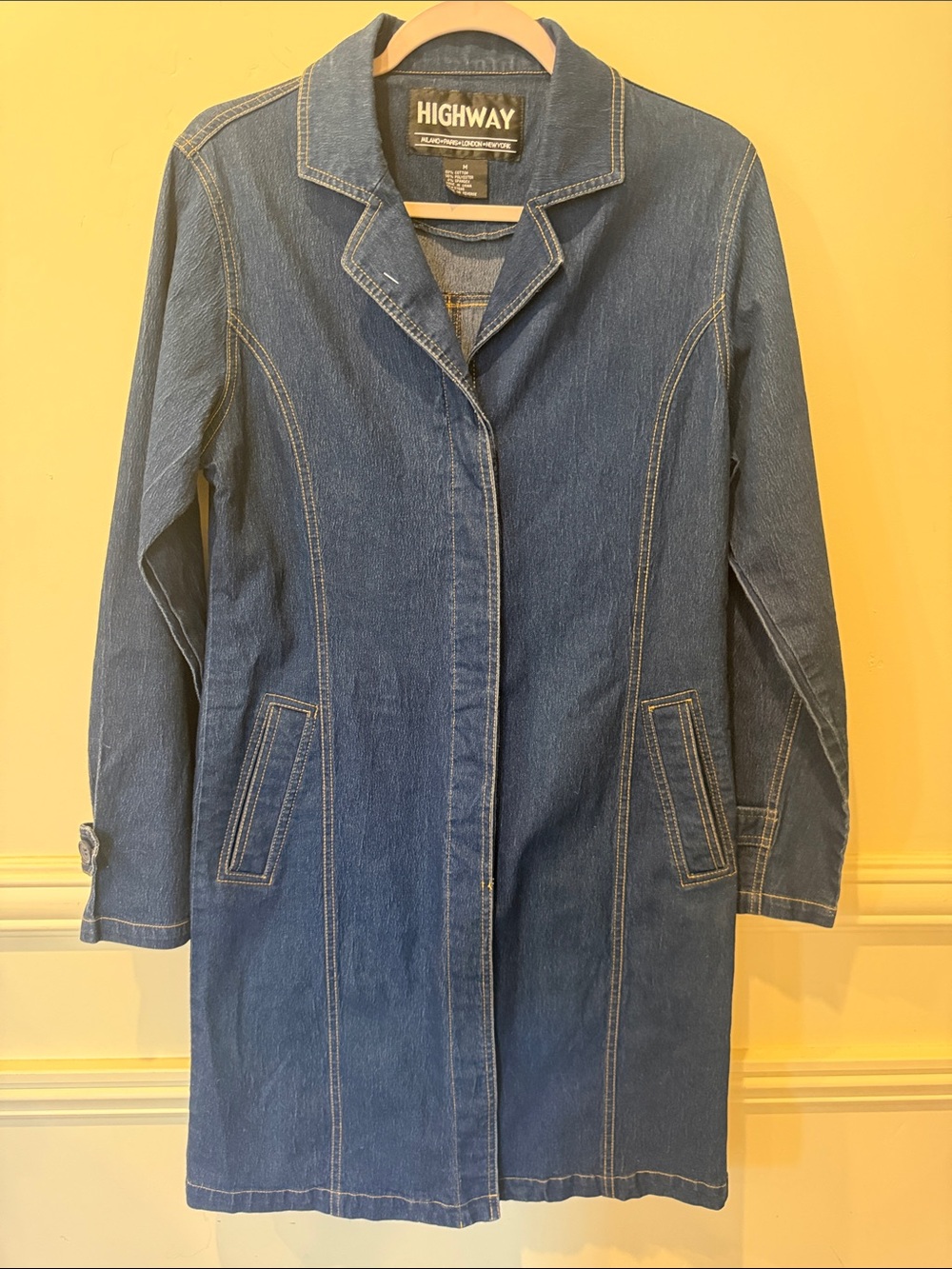 Highway Milano Paris London New York  Denim Jean Dress Coat Size M